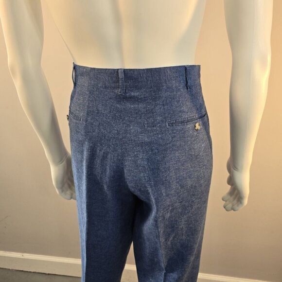 Alan Flusser Pants Heathered Blue Linen Blend Lightweight Size 40 x 30 - Picture 6 of 8
